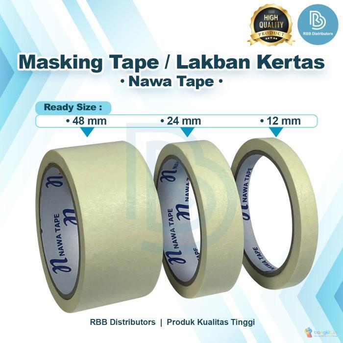 Lakban Kertas / Masking Tape Nawa 12mm 24mm panjang 21meter - 12 MM