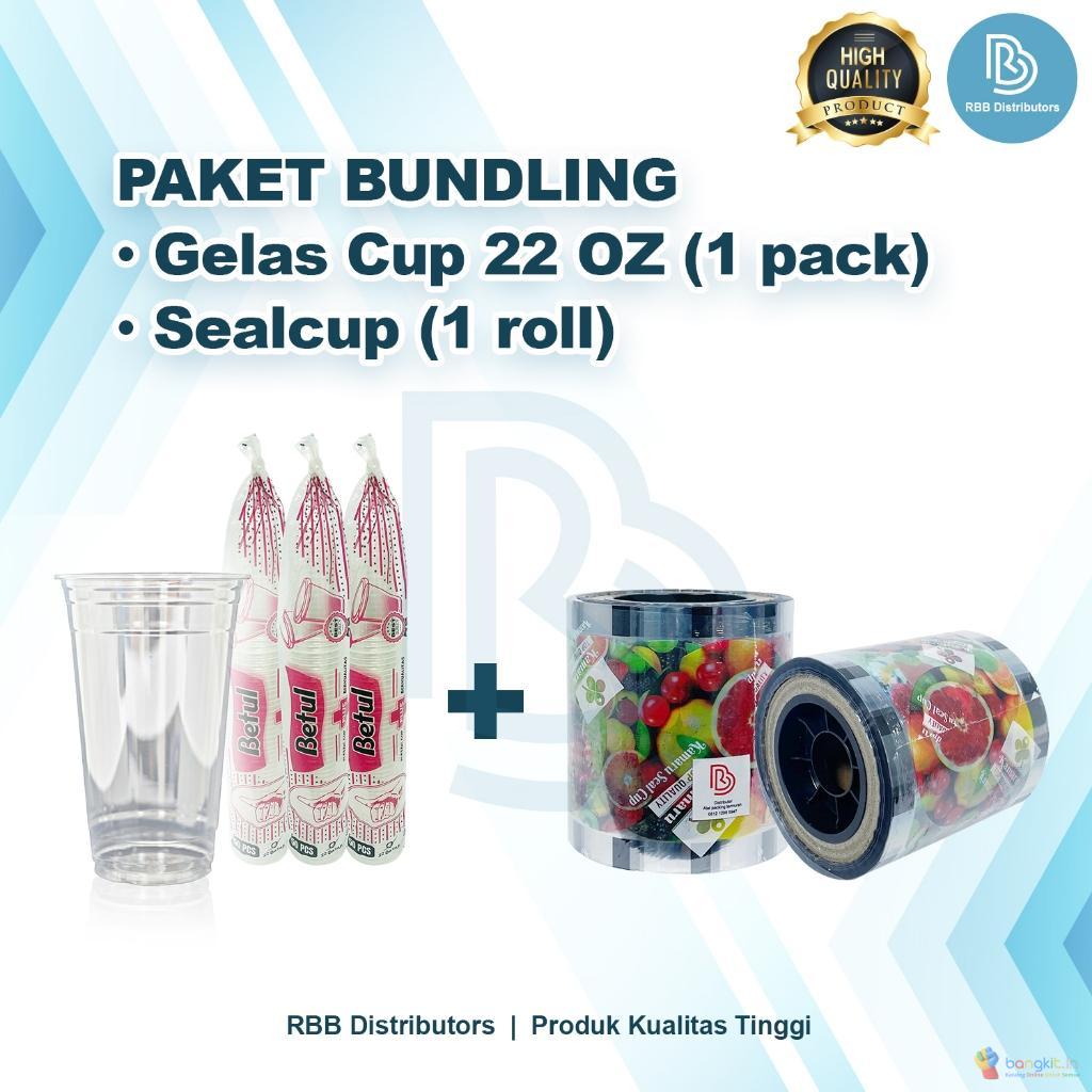 Gelas Plastik Cup Gelas Es 22 OZ + Sealcup 1000 Pcs - Paket Ekonomis