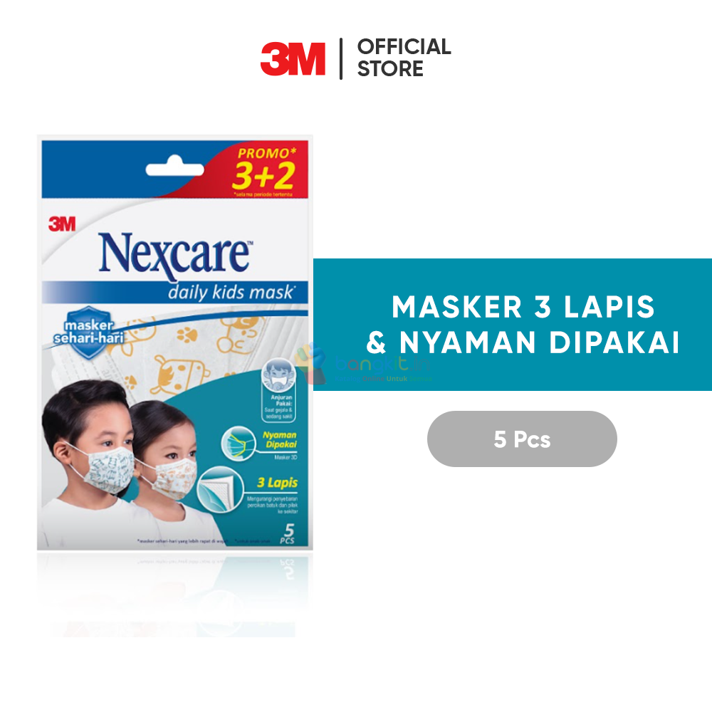 3M™ Nexcare™ Daily Kids Mask, Masker 3 Lapis , 1 pak/ 5 pcs