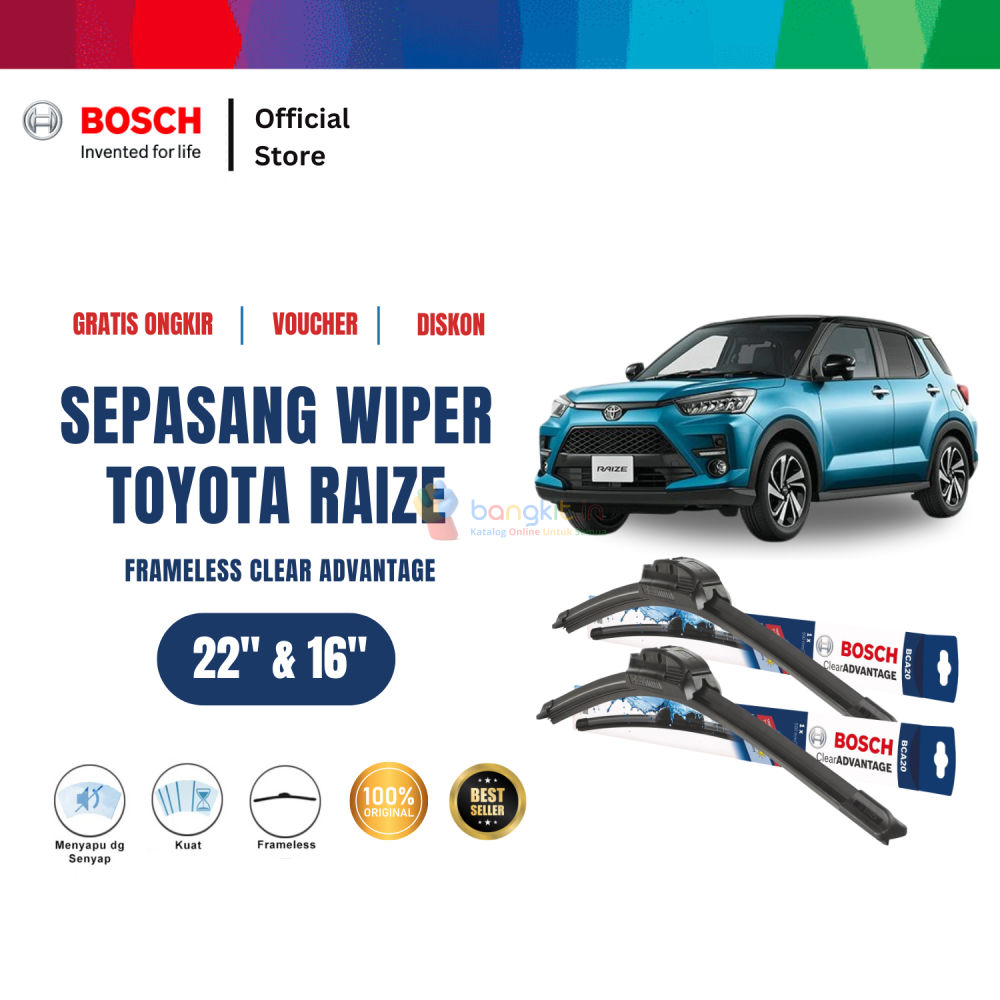 Bosch Wiper Kaca Mobil Toyota Raize Frameless Clear 22 dan 16 inchi
