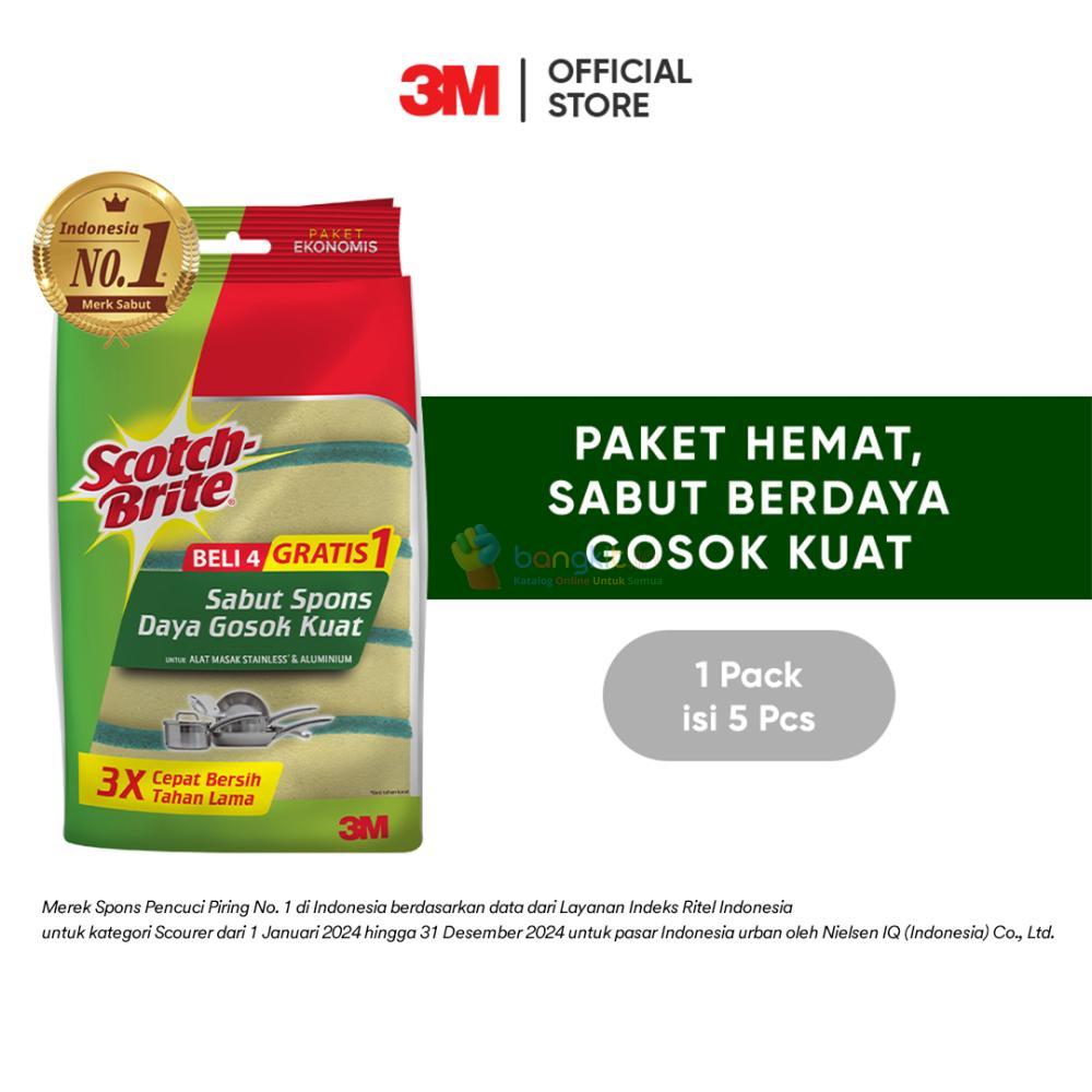 3M™ Scotch-Brite® Tough Clean Anti-Bacteria Sabut Spons, 1 pak/ 5 pcs