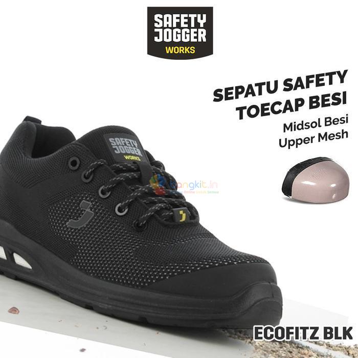 Sepatu Safety Jogger Works Ecofitz S1P Black  Breathable Upper Anti Slip Steel Toecap Anti Static ES