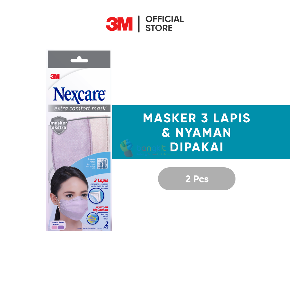 3M™ Nexcare™ Extra Comfort Mask, 3 Lapis & nyaman dipakai, 2 pcs
