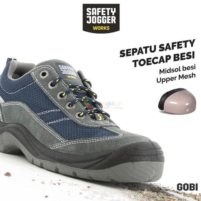 Safety Jogger Works Gobi Nav Sepatu Safety Pria Anti Selip & Anti Tusukan Steel Toecap Midsol Besi Upper Mesh Tangguh Berrongga Fleksibel - 38