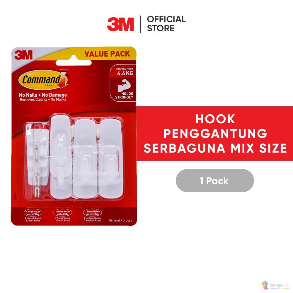 3M™ Command™ Hook, 17012-8, 8 Hook menahan hingga 4.4kg, 1 pak, Untuk pemakaian serbaguna