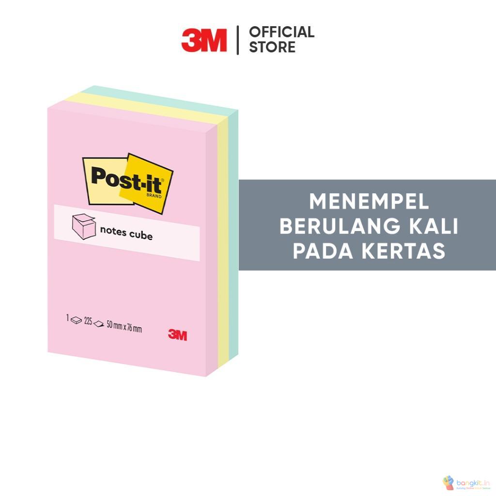 Post-it® Original Notes Cube, 2x3”, Pastel Colors, 225 sheets/pack, Menempel berulangkali pada kertas
