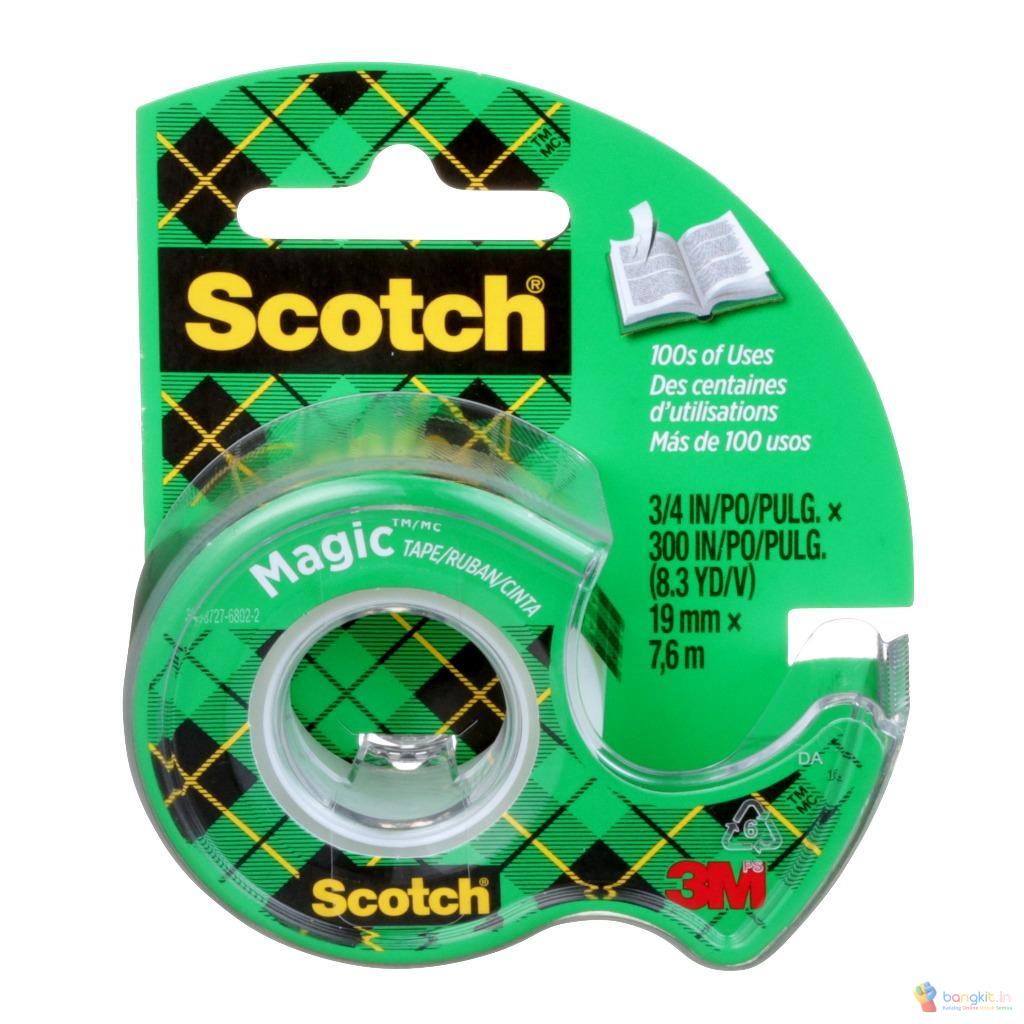 Scotch® Magic™ Tape with Dispenser (CAT 105) , Hasil akhir matte 3/4 in x 300 in, Untuk digunakan keseharian