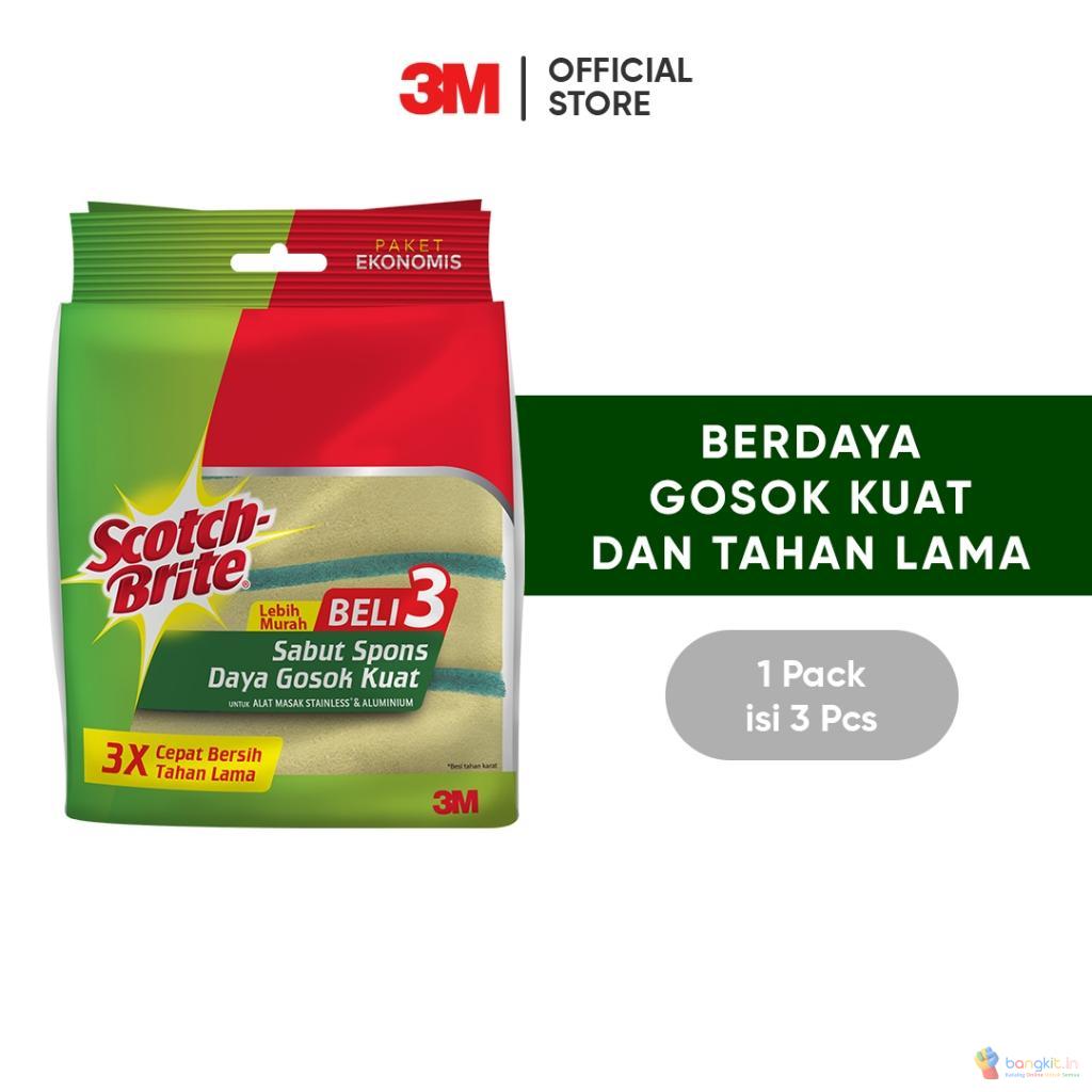 3M™ Scotch-Brite® Tough Clean Sabut Spons Daya Gosok Kuat, 1 pak/ 3 pcs, Untuk membersihkan peralatan dapur