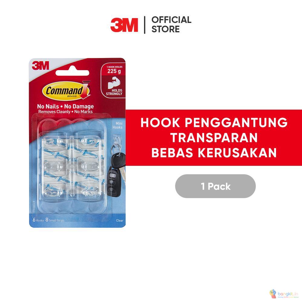 3M™ Command™ Hook, Gantungan Berperekat Bening, 17006CLR, Hook penggantung transparan bebas kerusakan, 1 pak, Mini, Untuk dipasang diberbagai permukaan diinding