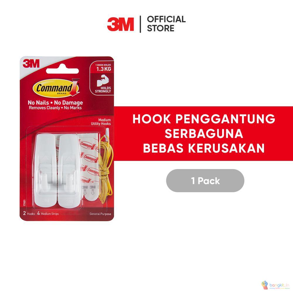 3M™ Command™ Medium Utility Hook, 17001, Menahan hingga 1.3kg, 1 pak, Medium, Untuk berbagai keperluan, serbaguna