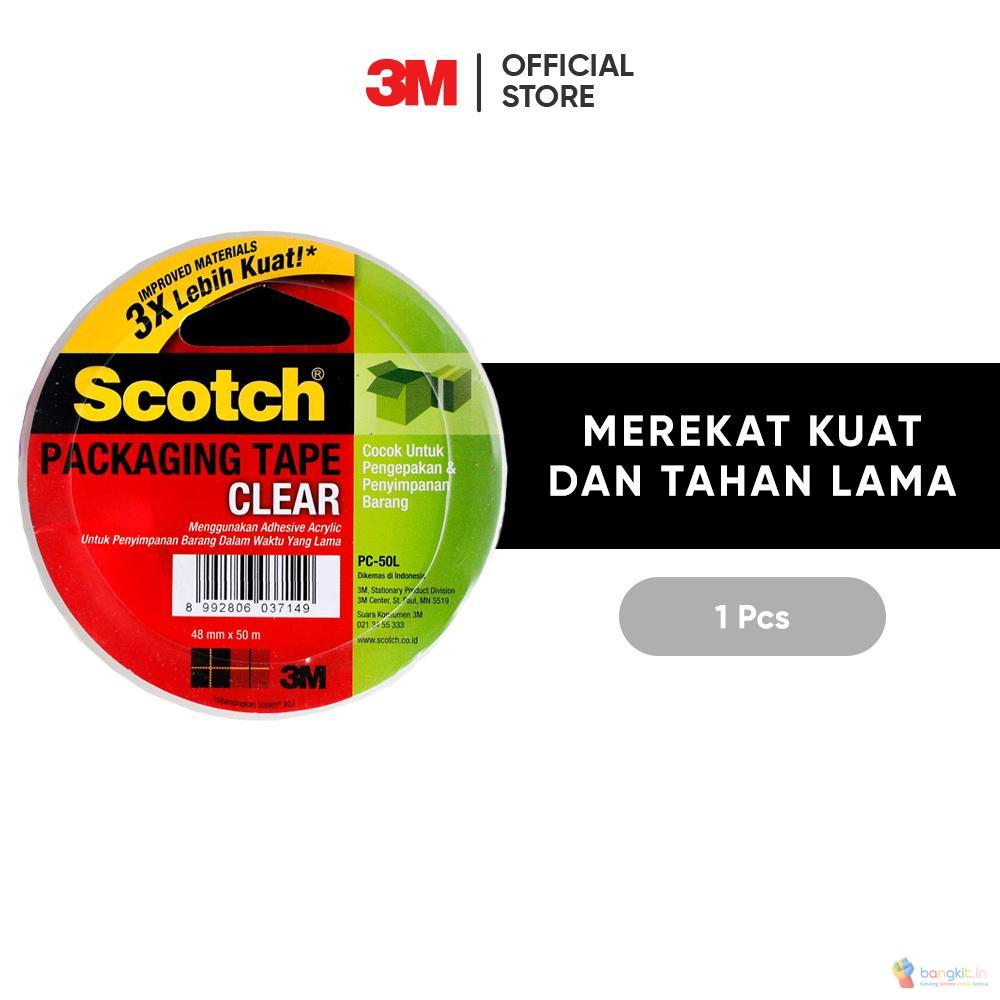 3M™ Scotch® Packaging Tape Clear PC-50L, Merekat kuat & tahan lama, 1 pc, 48mm x 50m, Untuk packing barang dan lain -lain