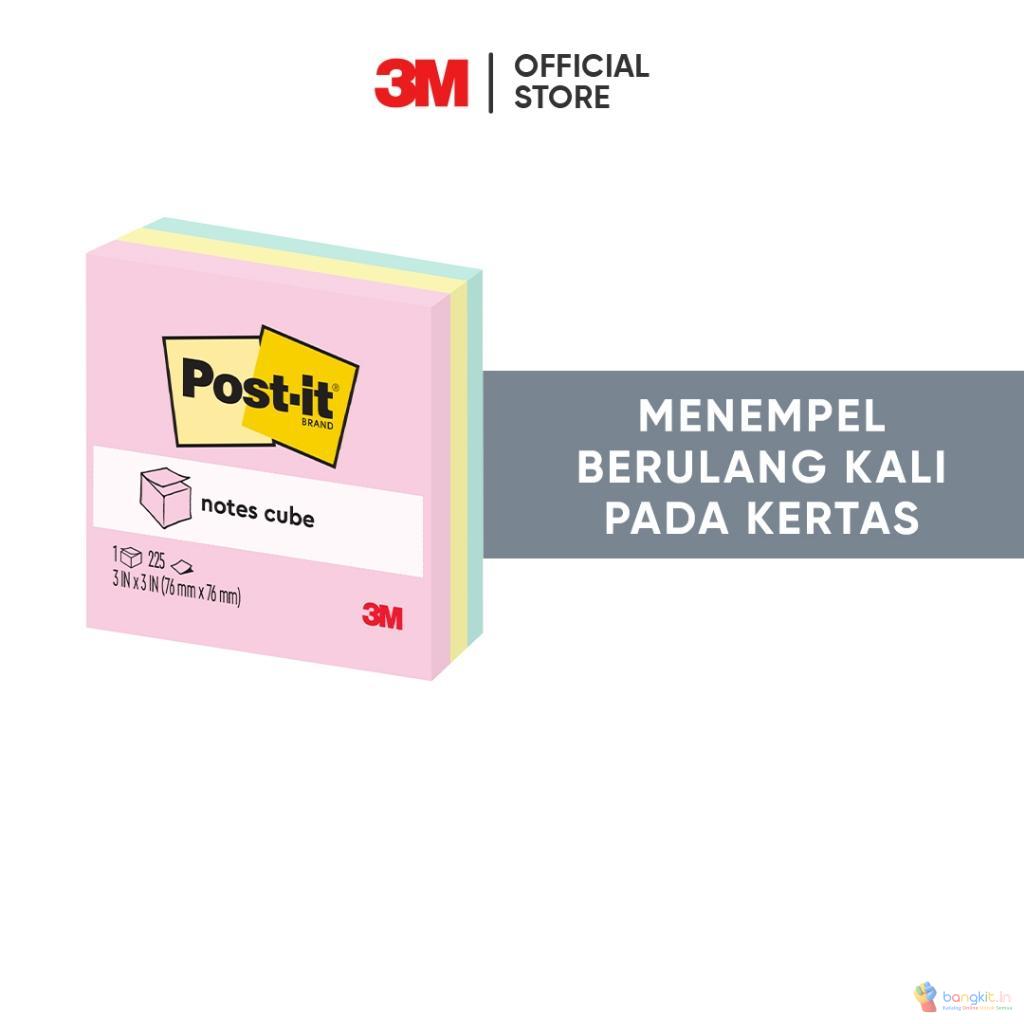 Post-it® Original Notes Cube, 3x3”, Pastel Colors, 225 sheets/pack, Menempel berulang kali pada kertas