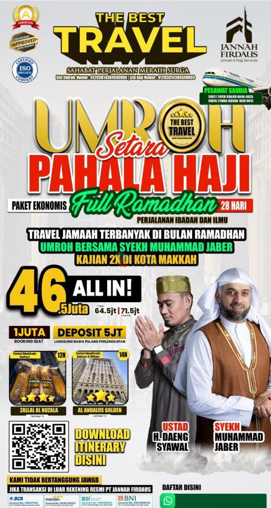 TERAKREDITASI! HUB: 0811-8134-882, Umroh Plus Haji Malang, Jannah Firdaus