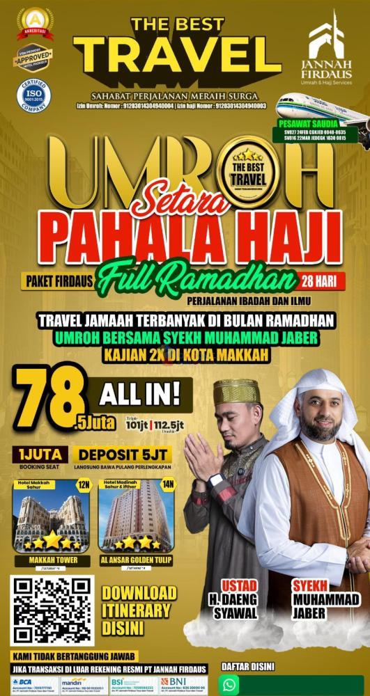 RESMI! TELP. 0811-8134-882, Umroh Plus Holiday Palembang, Jannah Firdaus