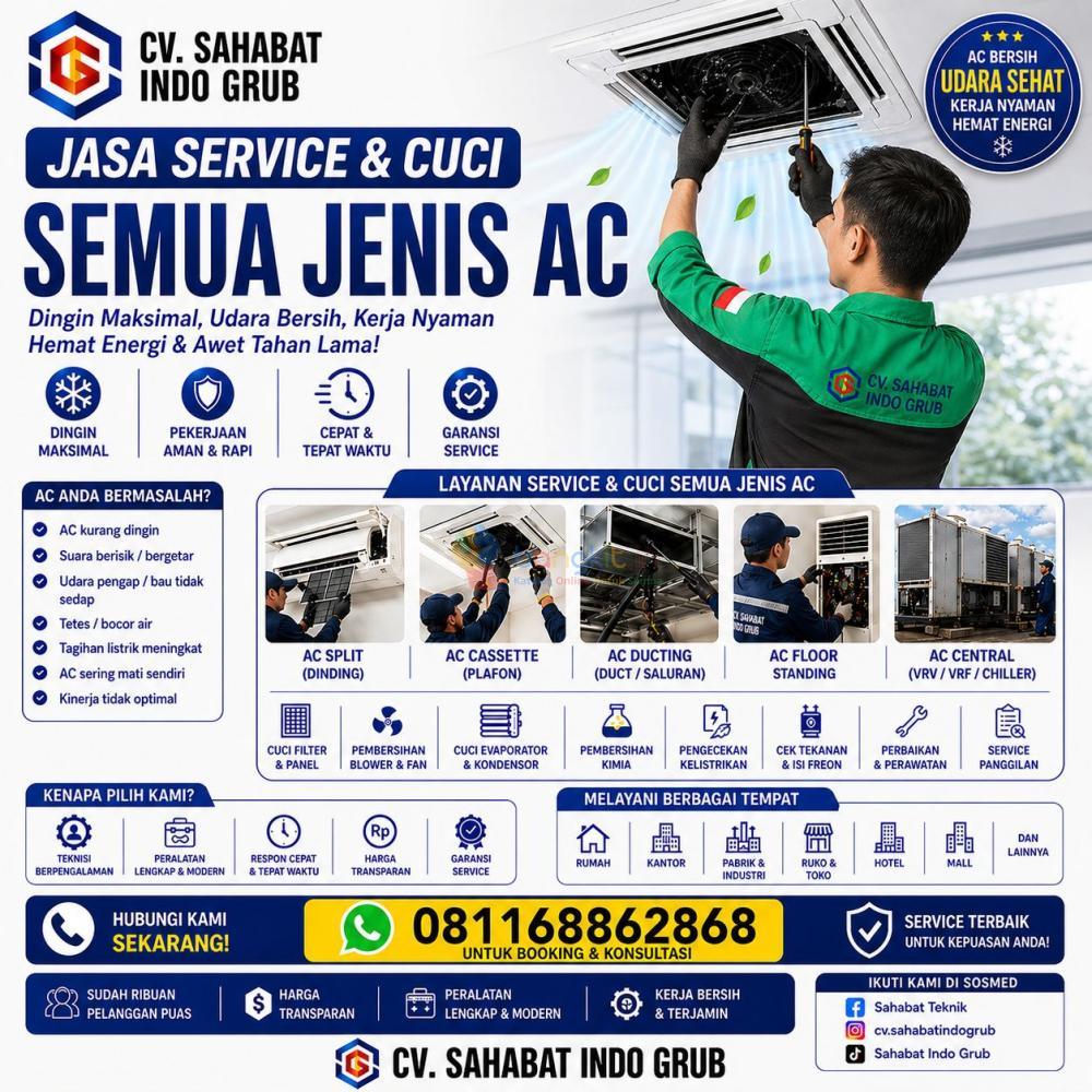 Jasa Service dan Cuci segala jenis AC untuk wilayah Medan Tuntungan