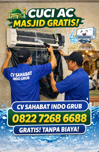 Cuci AC Masjid Gratis Kenangan Baru – Teknisi Profesional & Amanah ❄️🕌
