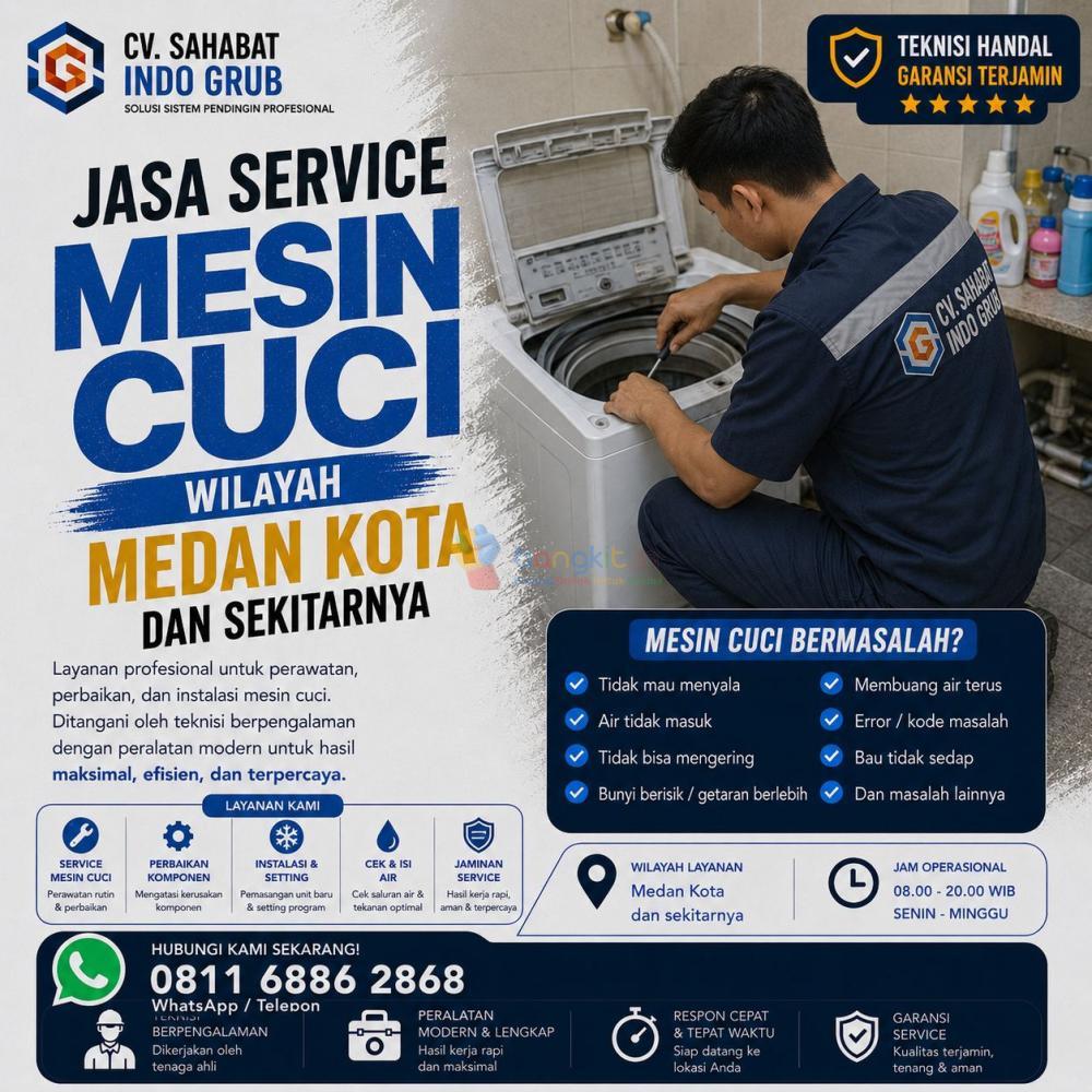 Jasa Perbaikan Mesin Cuci Medan Kota | Solusi Mesin Cuci Tidak Berputar, Bocor & Error