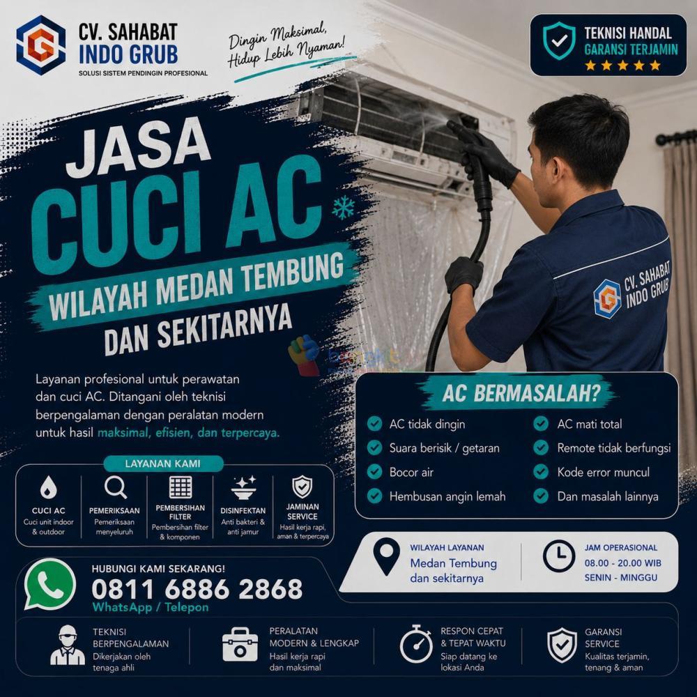 Cuci AC Medan Tembung Murah | Solusi AC Kotor, Bau & Kurang Dingin