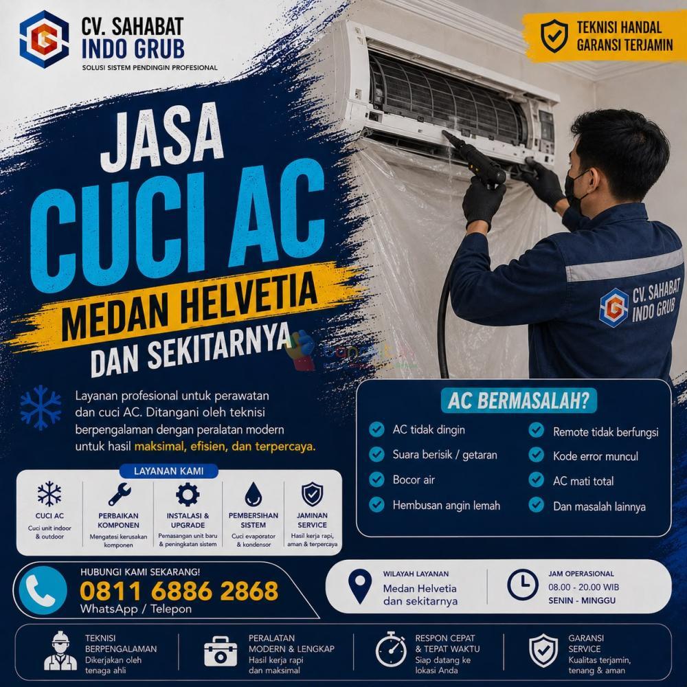 Jasa Cuci AC Medan Helvetia Terbaik | Hasil Bersih, Hemat Listrik & Bergaransi