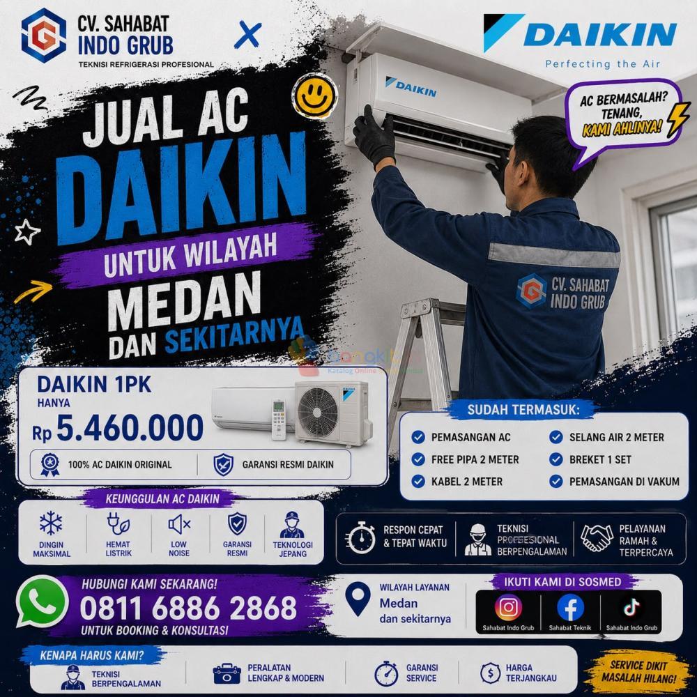 Jual AC Daikin 1 PK di Medan | Hemat Listrik, Dingin Maksimal & Resmi
