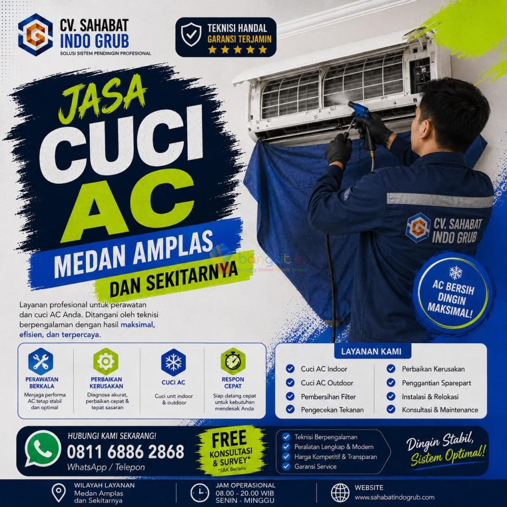 Cuci AC Medan Amplas Terpercaya | Teknisi Profesional, AC Lebih Dingin