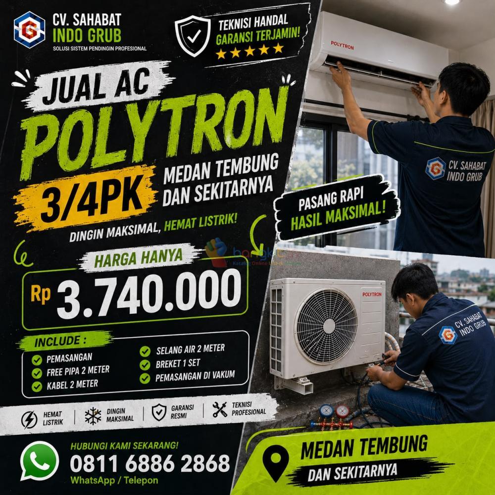Distributor AC Polytron 3/4 PK Medan Tembung | Unit Baru, Resmi & Berkualitas