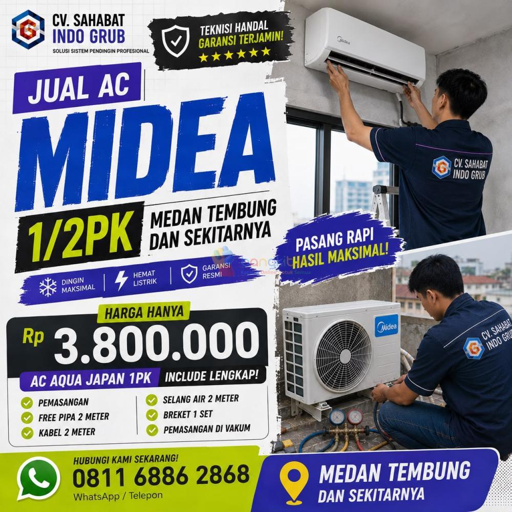 Jual AC Midea 1/2 PK Medan Tembung | Solusi Pendingin untuk Rumah, Kantor & Ruko