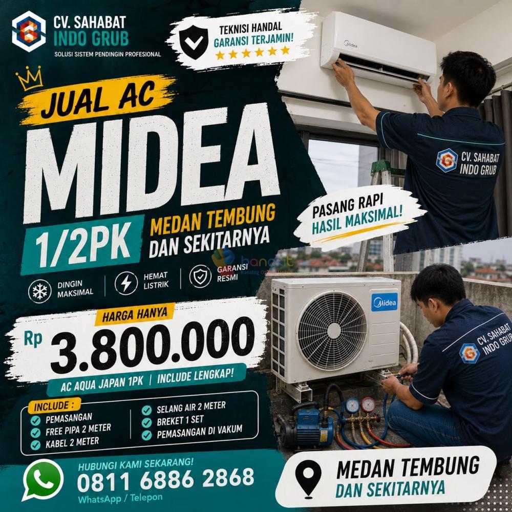 Distributor AC Midea 1/2 PK Medan Tembung | Unit Baru, Resmi & Berkualitas