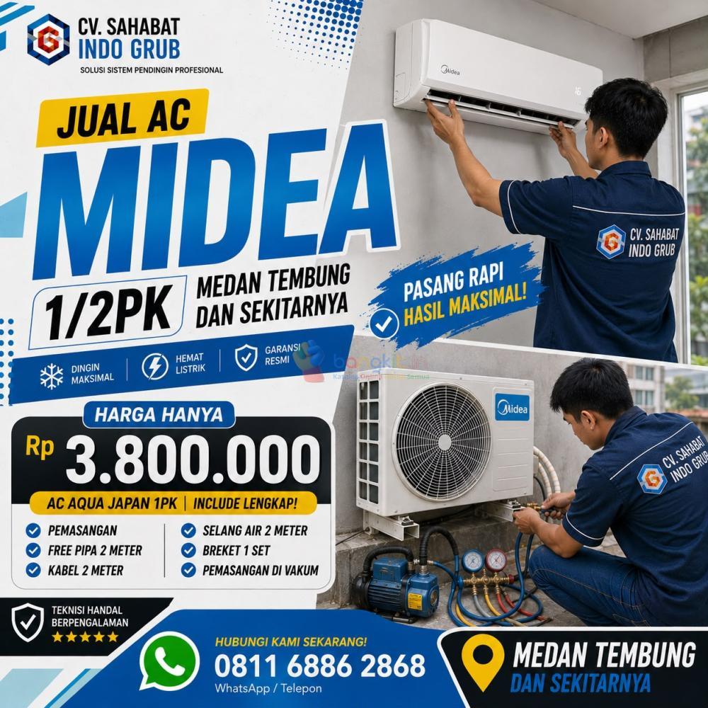 Jual AC Midea 1/2 PK Medan Tembung | Free Survei, Pemasangan Cepat & Rapi