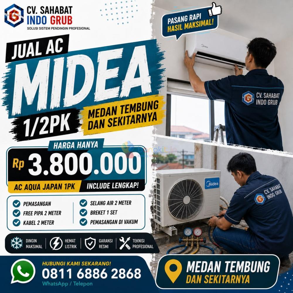 AC Midea 1/2 PK Medan Tembung dan Sekitarnya | Hemat Listrik, Garansi Resmi & Teknisi Profesional