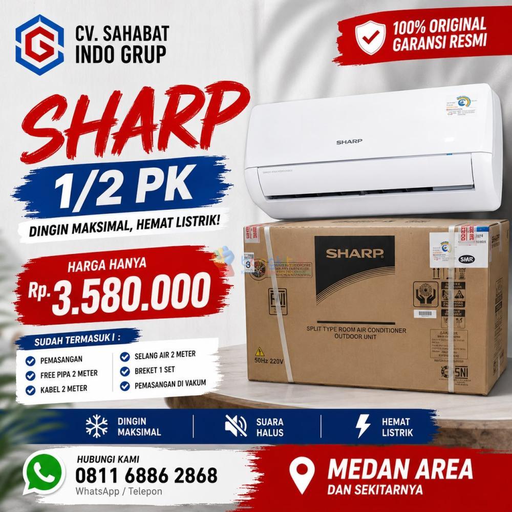 Jual AC Sharp 1/2 PK Medan Area | Free Survei, Pemasangan Cepat & Rapi