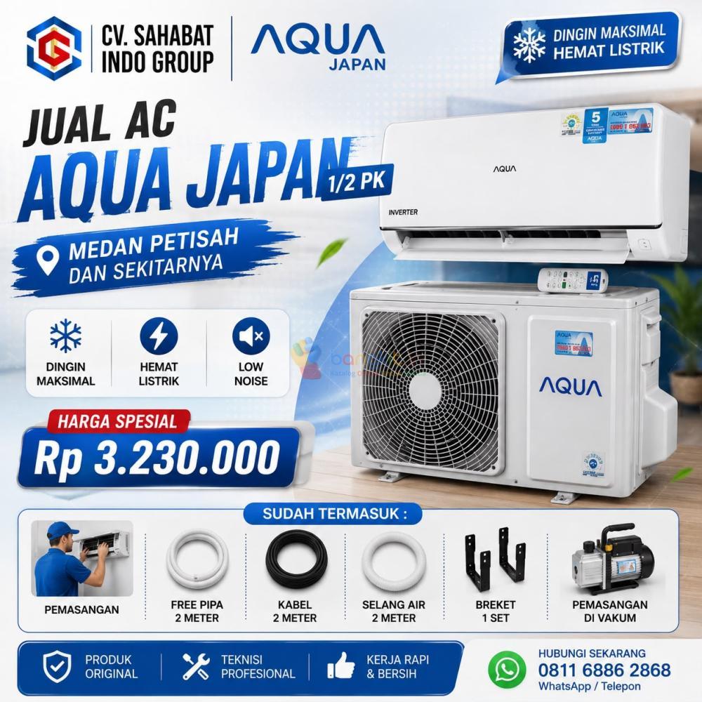Distributor AC Aqua Japan 1/2 PK Medan Petisah | Unit Baru, Resmi & Berkualitas