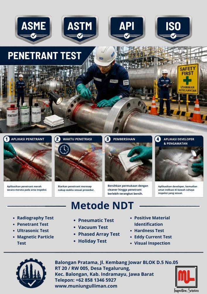Jasa NDT Pipa Industri di Karawang – Penetrant Test