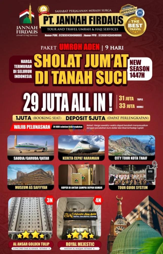 ISTIMEWA! HUB: 0811-8134-882, Umroh Plus Al Aqsa Sulawesi Tengah, Jannah Firdaus