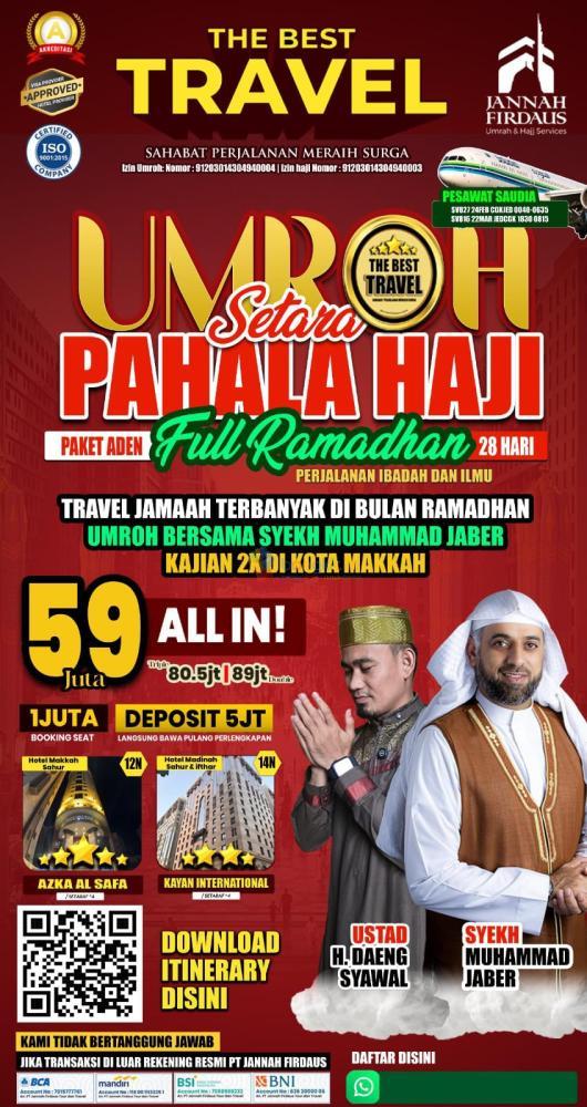 TERAKREDITASI! HUB: 0811-8134-882, Umroh Plus Haji Aceh, Jannah Firdaus